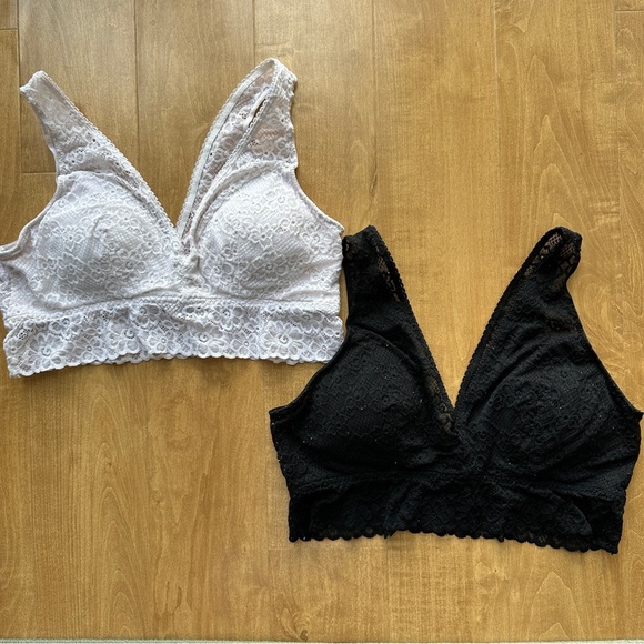 Set of 2 SO Intimates Floral Lace Padded Push Up Bralettes, White/Black, XL - Picture 1 of 11